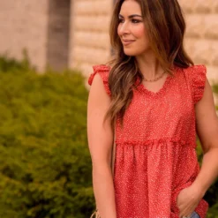 Mini Spotted Ruffle Trim Peplum Tank