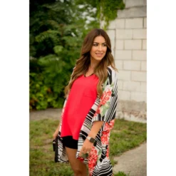 Multi Striped Floral Kimono -Women's Clothing Store BB 9775 051769dc cd53 4e5e 9b6c aea39632bc3b