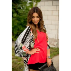 Multi Striped Floral Kimono -Women's Clothing Store BB 9778 cb2dff3a ae91 4d49 9004 889f87655e40