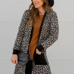 Mini Leopard Solid Trim Tunic Cardigan