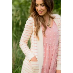 Thin Striped Cardigan-Cream -Women's Clothing Store BB 9846