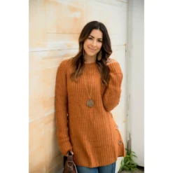 Side Button Sweater -Women's Clothing Store BB 9856 6684253a 0b26 41c9 b8a9 70b88284ca1a 704146