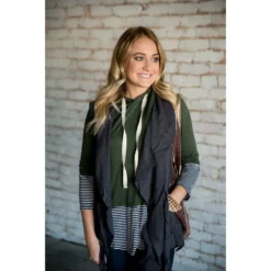 Striped Tipped Hoodie -Women's Clothing Store BB 9892