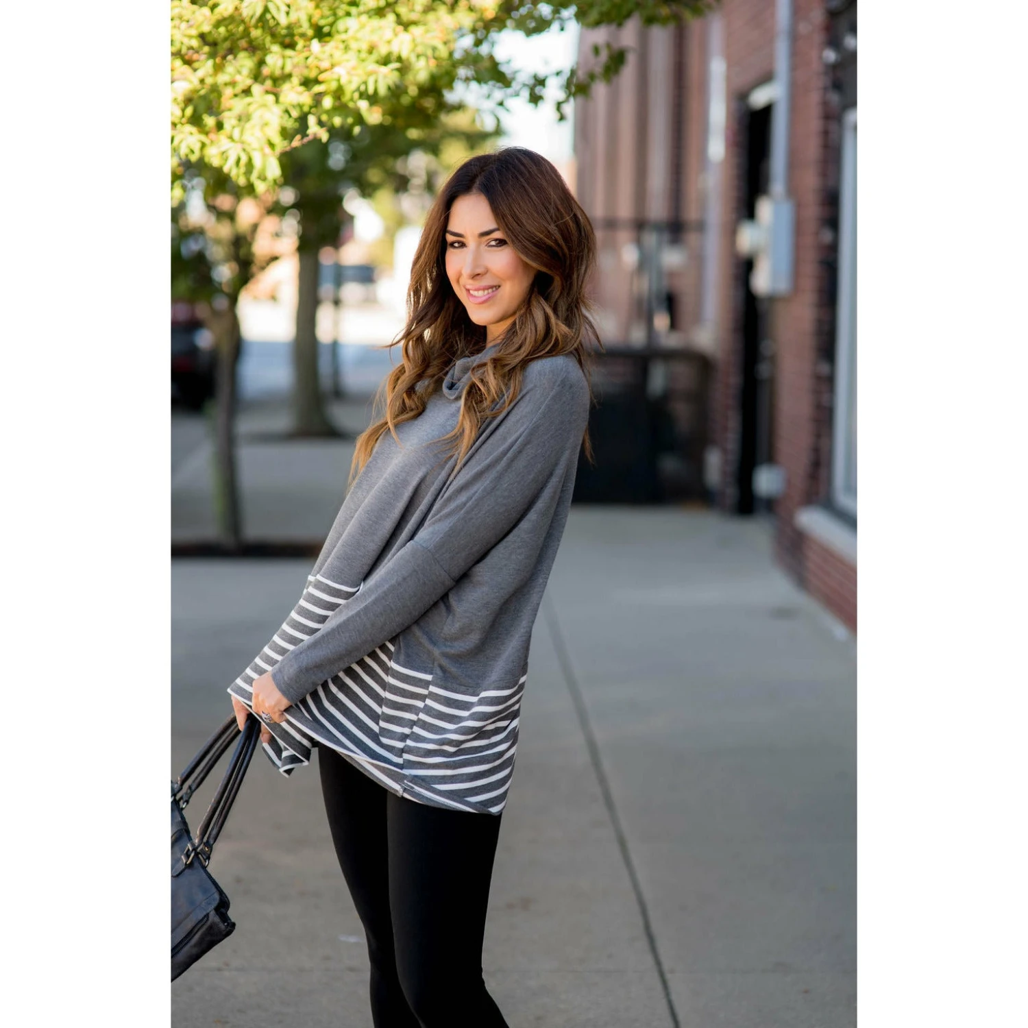 Poncho Style Striped Cowl Neck Sweater 3 Poncho Style Striped Cowl Neck Sweater - Image 3