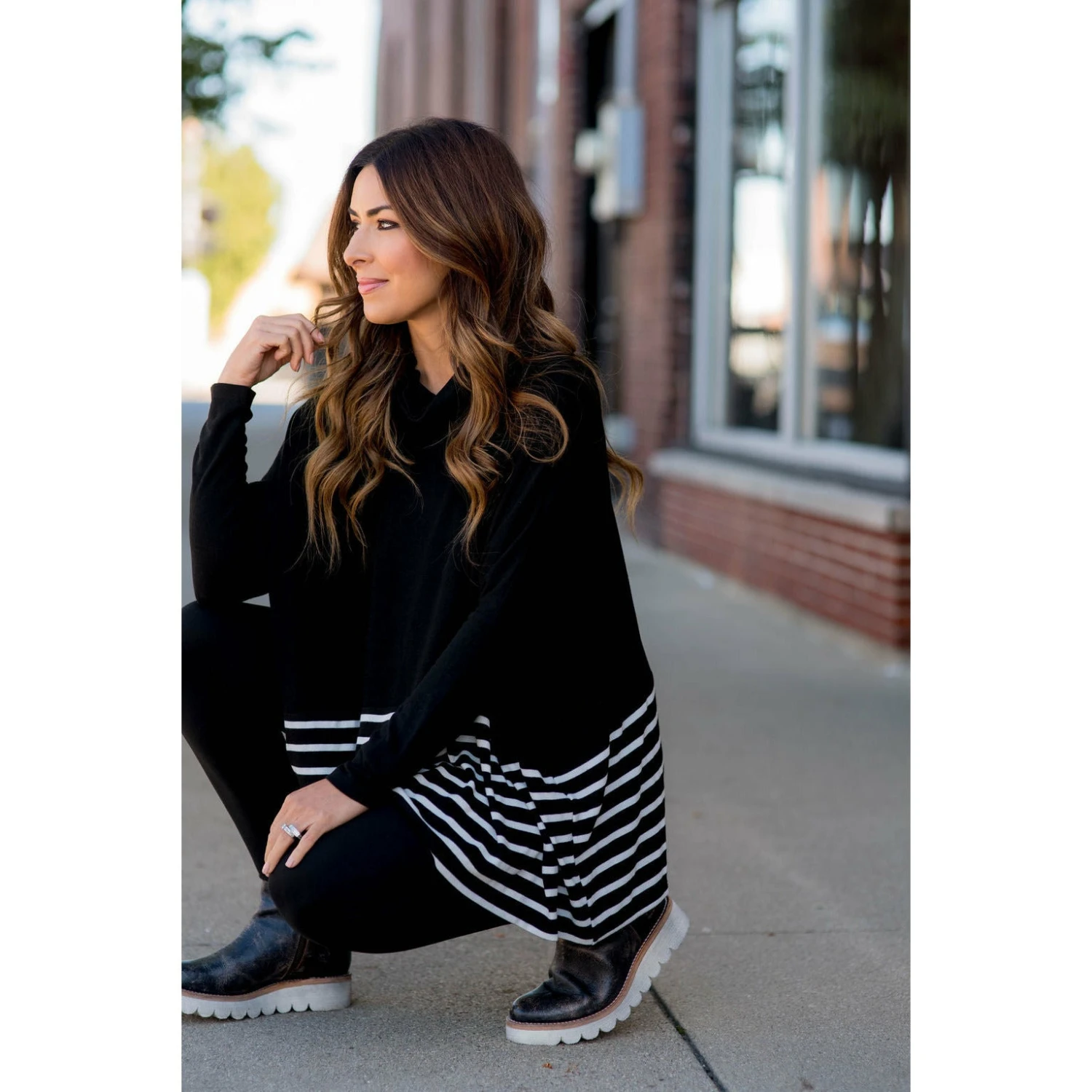 Poncho Style Striped Cowl Neck Sweater 10 Poncho Style Striped Cowl Neck Sweater - Image 10