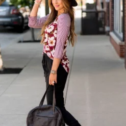 Burgundy Striped/Floral Long Sleeve Tee -Women's Clothing Store BB 9921 4daddd73 fd4b 4157 ba6f f764449d6c9a 332296