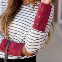 Striped Button Accent Long Sleeve -Women's Clothing Store BB 9967 ee5c3dd3 6289 4397 86b0 f04db794b6cb 390734