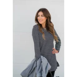 Long Sleeve Striped Tunic Tee -Women's Clothing Store BB 9974