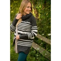 Touch Of Color Striped Cowl Neck Sweater -Women's Clothing Store BB 9981