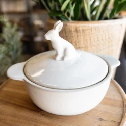 Rabbit Accented Stoneware Dish -Women's Clothing Store BBJan 25 135