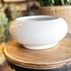 Raised Lines White Ceramic Bowl
