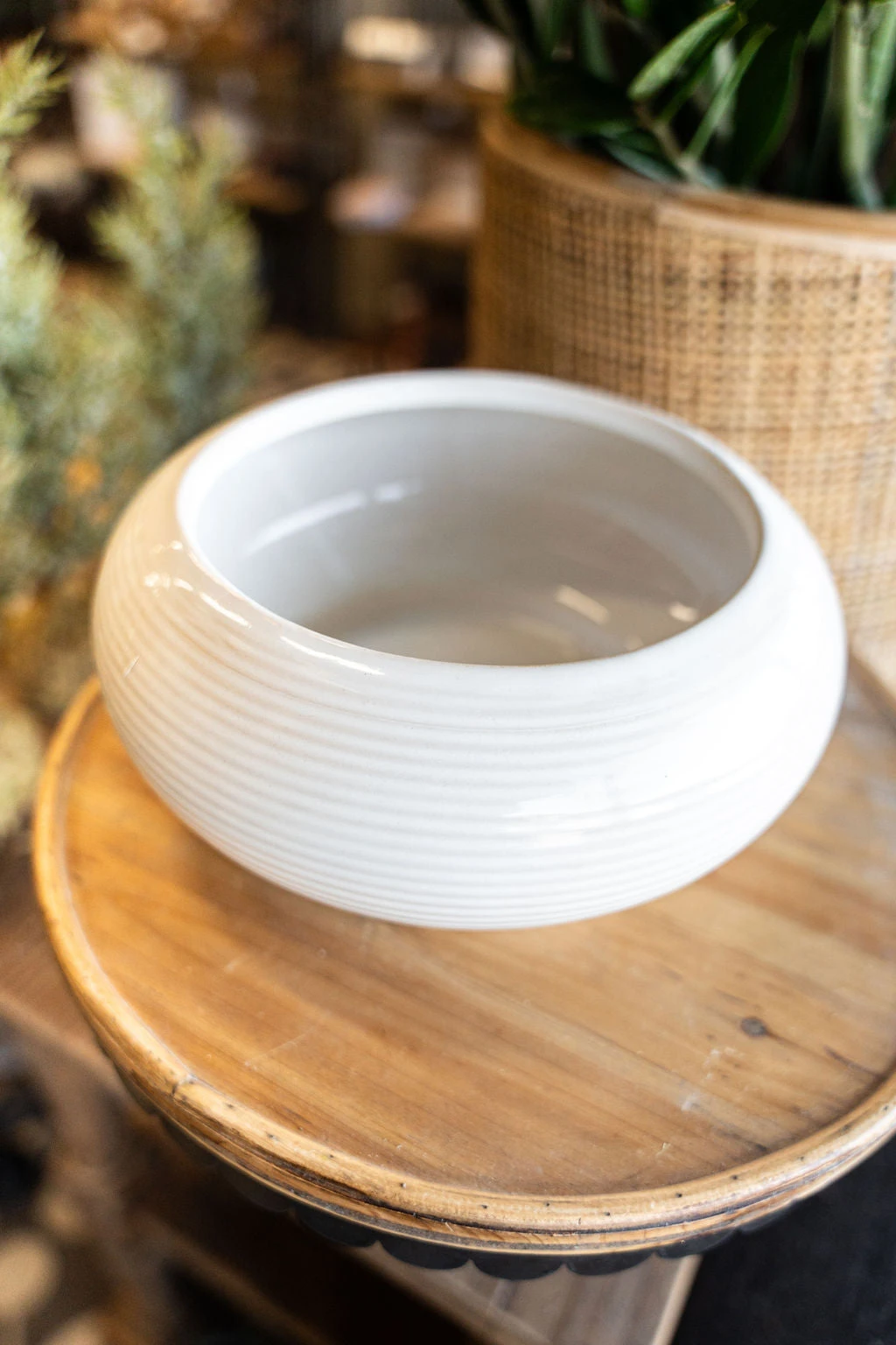 Raised Lines White Ceramic Bowl 3 Raised Lines White Ceramic Bowl - Image 3