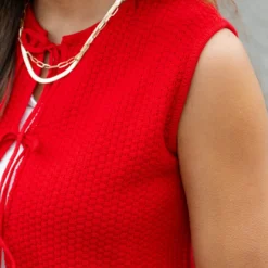Tie Front Woven Vest -Women's Clothing Store DSC 0220