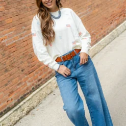 Flags & Bows Ribbed Trim Sweater 8 Flags & Bows Ribbed Trim Sweater -Women's Clothing Store DSC 0263