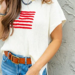Lightweight Stitched Flag Knit Tee -Women's Clothing Store DSC 0307