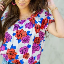 Sketched Peonies Cinched Trim Tee