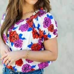 Sketched Peonies Cinched Trim Tee -Women's Clothing Store DSC 0607 fb9d3ae6 6446 4a42 bd68 09bc1ac0318a