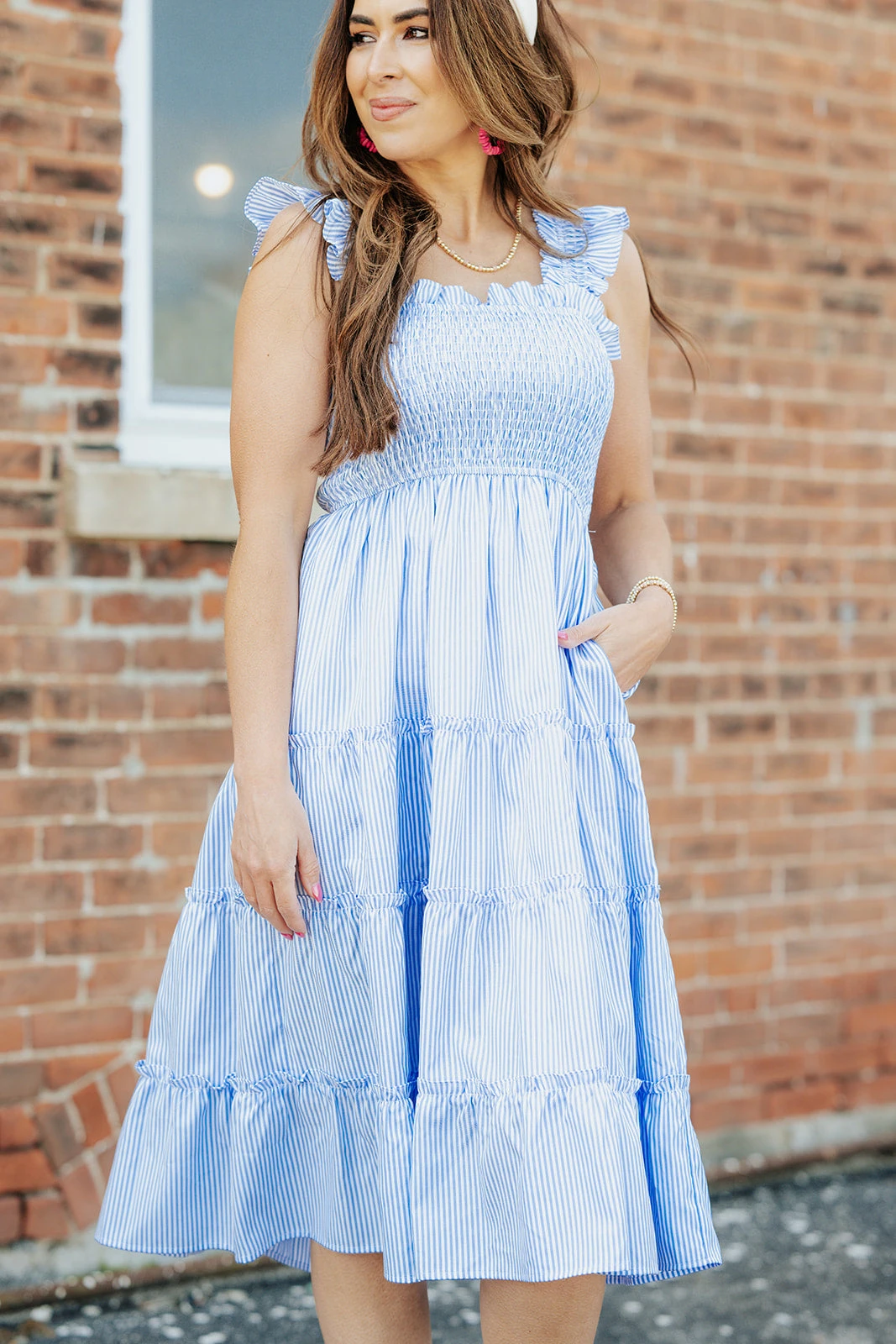 Striped Smocked Top Tiered Midi Dress 1 Striped Smocked Top Tiered Midi Dress