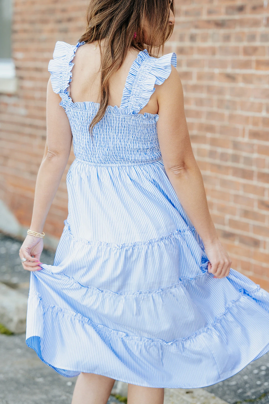 Striped Smocked Top Tiered Midi Dress 5 Striped Smocked Top Tiered Midi Dress - Image 5