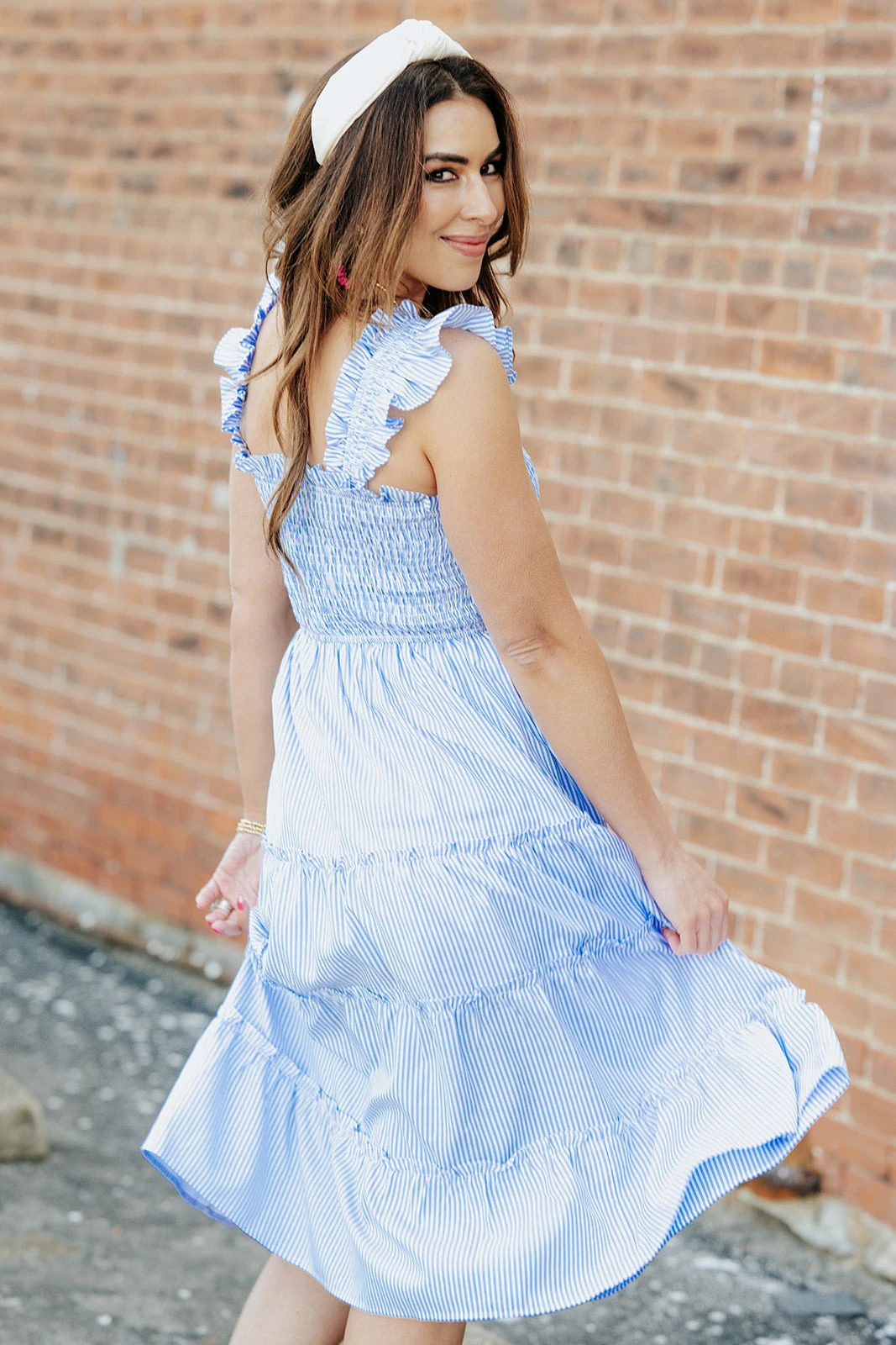 Striped Smocked Top Tiered Midi Dress 6 Striped Smocked Top Tiered Midi Dress - Image 6