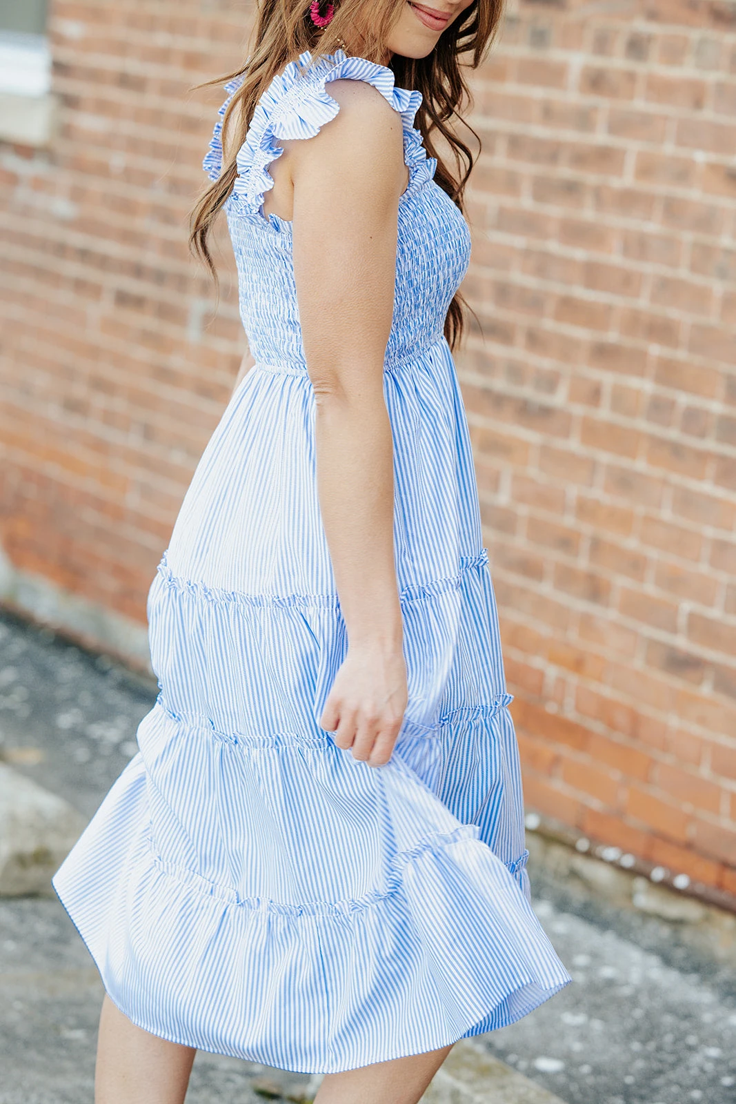 Striped Smocked Top Tiered Midi Dress 3 Striped Smocked Top Tiered Midi Dress - Image 3