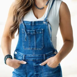 Tie Strap Ankle Cropped Denim Overalls -Women's Clothing Store DSC 1064