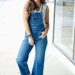 Tie Strap Ankle Cropped Denim Overalls