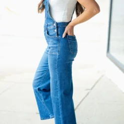 Tie Strap Ankle Cropped Denim Overalls -Women's Clothing Store DSC 1074