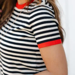 Colorpop Trim Striped Knit Tee -Women's Clothing Store DSC 1075