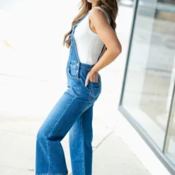 Tie Strap Ankle Cropped Denim Overalls -Women's Clothing Store DSC 1076