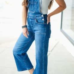 Tie Strap Ankle Cropped Denim Overalls -Women's Clothing Store DSC 1077