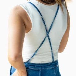 Tie Strap Ankle Cropped Denim Overalls -Women's Clothing Store DSC 1100