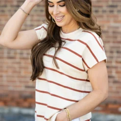 Striped Side Slit Knit Tee -Women's Clothing Store DSC 1193 8bbad143 3cae 42a3 870c bec7f0b88820