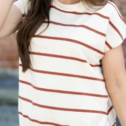 Striped Side Slit Knit Tee -Women's Clothing Store DSC 1204 94d40a0e 46a8 496a bb49 03f81a188cc7