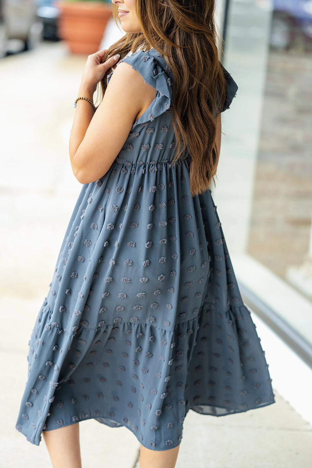 Monochrome Dot Ruffle Bottom Midi Dress 9 Monochrome Dot Ruffle Bottom Midi Dress - Image 9