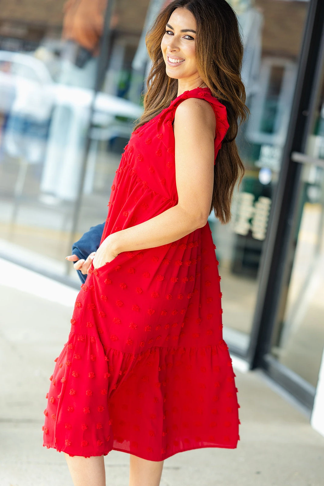 Monochrome Dot Ruffle Bottom Midi Dress 14 Monochrome Dot Ruffle Bottom Midi Dress - Image 14