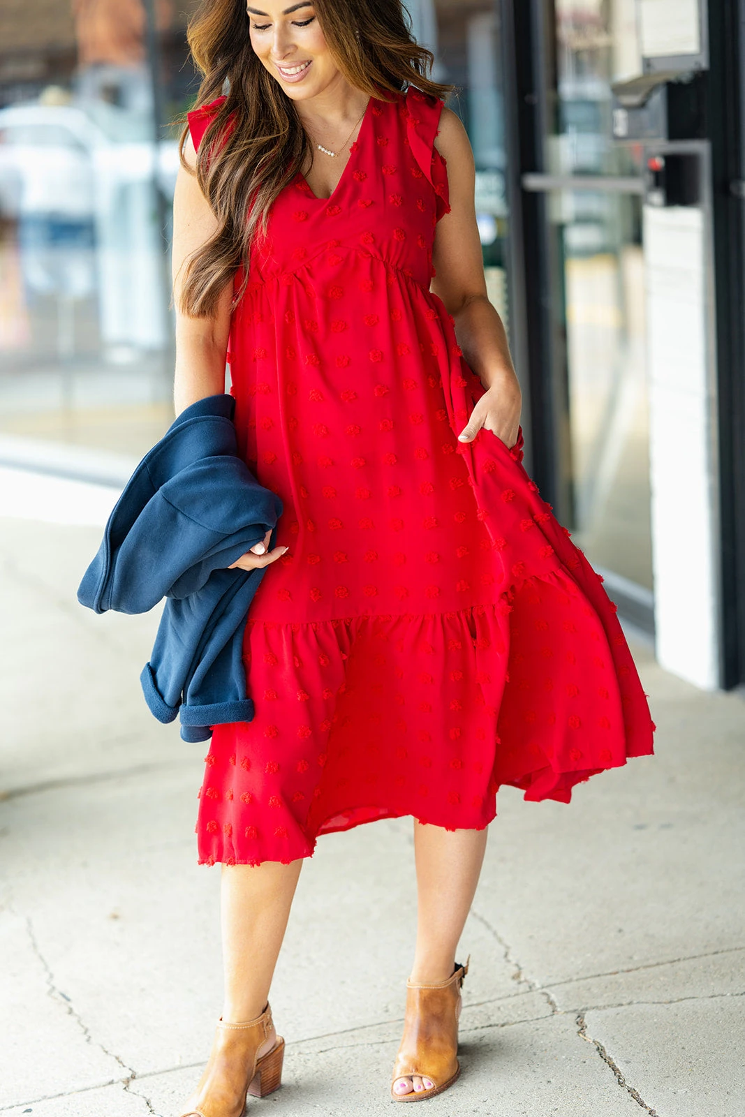 Monochrome Dot Ruffle Bottom Midi Dress 6 Monochrome Dot Ruffle Bottom Midi Dress - Image 6