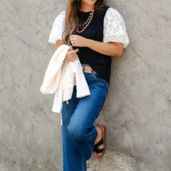 Embroidered Puff Sleeve Blouse -Women's Clothing Store DSC 1479