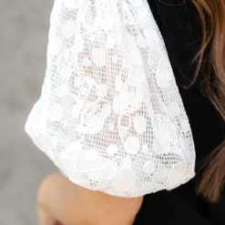 Embroidered Puff Sleeve Blouse -Women's Clothing Store DSC 1500