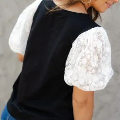 Embroidered Puff Sleeve Blouse -Women's Clothing Store DSC 1503