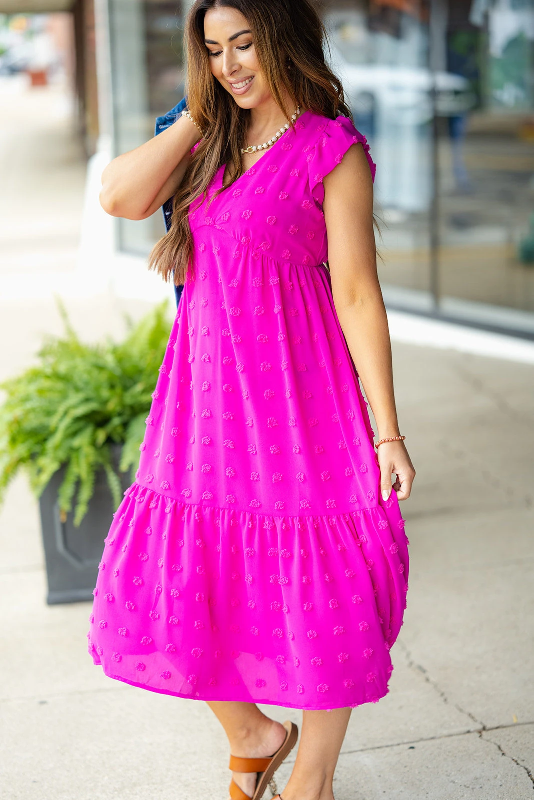 Monochrome Dot Ruffle Bottom Midi Dress 2 Monochrome Dot Ruffle Bottom Midi Dress - Image 2