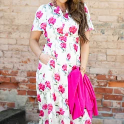 Magnolias Cap Sleeve Midi Dress