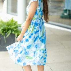 Brush Stroked Petals Ruffle Accented Midi Dress -Women's Clothing Store DSC 1561