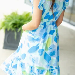 Brush Stroked Petals Ruffle Accented Midi Dress -Women's Clothing Store DSC 1568