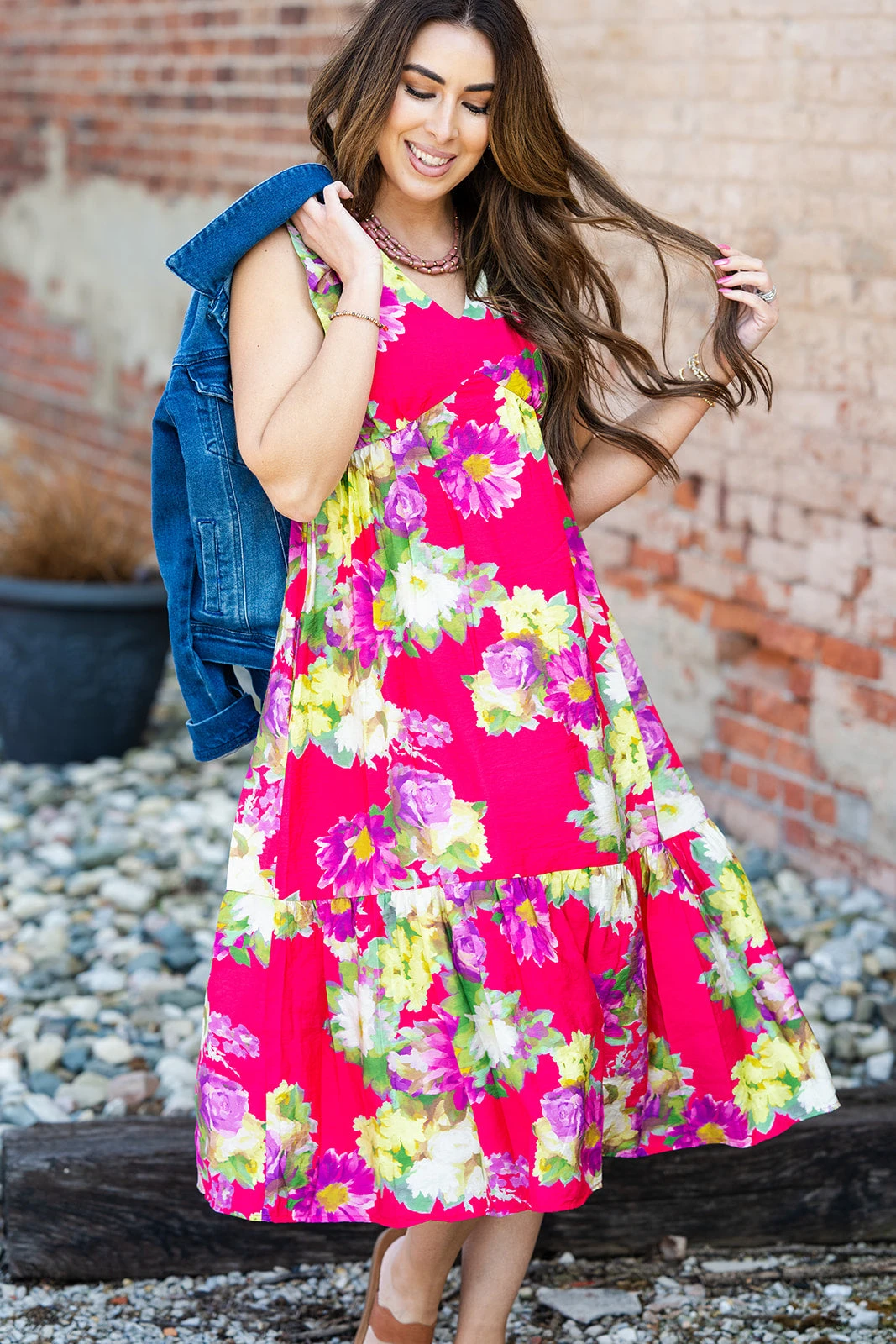 Fancy Floral Flutter Trim Midi Dress 2 Fancy Floral Flutter Trim Midi Dress - Image 2