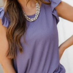 Wide Ribbed Flutter Trim Tank -Women's Clothing Store DSC 1611