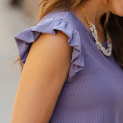 Wide Ribbed Flutter Trim Tank -Women's Clothing Store DSC 1619