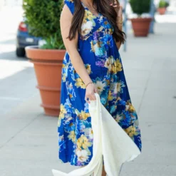 Fancy Floral Flutter Trim Midi Dress