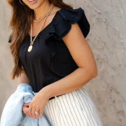 Ribbed Body Butterfly Trimmed Tank -Women's Clothing Store DSC 1812