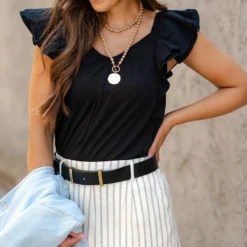 Ribbed Body Butterfly Trimmed Tank -Women's Clothing Store DSC 1817